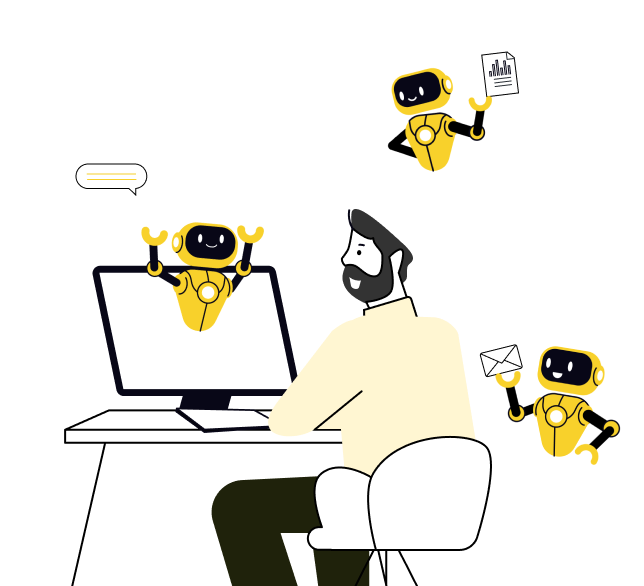 MyleがPCの中からマネージャーをサポートするイラスト